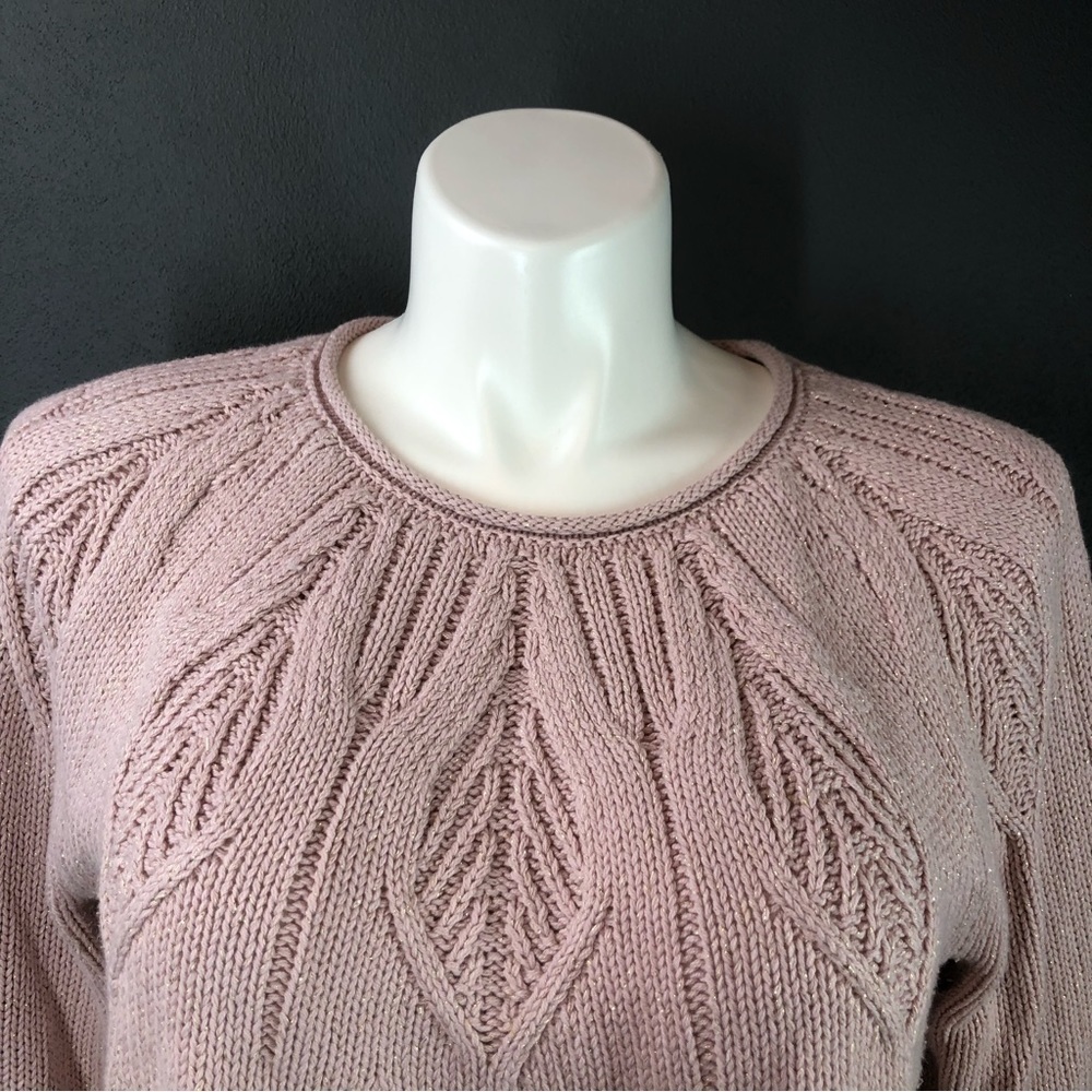 Chaps Pink Gold Leaf Stitch Boatneck Sweater - Picture 3 of 10